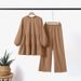 Women's fashion cover suit Wide leg shirt and pants suit Elegant solid color suit fall_ecoleips.com
