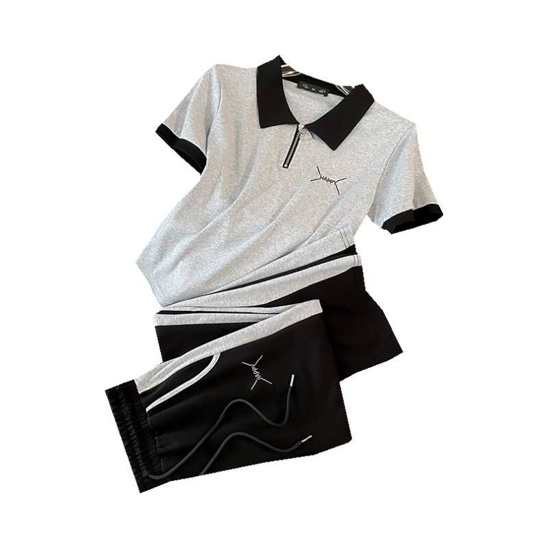 Sports Casual Suit POLO Collar T Shirt For Women Contrast Color Zipper Slim Fit Temperament Style Fashion Contrast Color Slender Wide Leg Pants_ecoleips.com