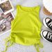 Women's Clothing Ins Sexy All Match Round Neck Slim Fit Pleated Drawstring Short Navel Exposed Camisole Top_ecoleips.com