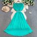 Women's Clothing Light Luxury Celebrity Heavy Beaded Round Neck Dress Female Summer Waist Slimming Pleated Elegant Dress Long Skirt_ecoleips.com