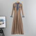 Women's Clothing Summer New Denim Splicing Knitted Long Skirt Tight Short Sleeve Waist Slim Dress_ecoleips.com