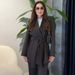 Women's V Neck Slim Fit Blazer Set Long Sleeve Wide Leg Pants Tie Waist Office Commuting Clothes European American Style_ecoleips.com