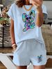 Women’s 2 Piece Outfit Set – Oversized Graphic T-Shirt And Biker Shorts Matching Set, Casual Summer Lounge Tracksuit For Daily Wear-345_ecoleips.com