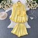 Sweetheart Summer 3-Piece Set – Ruffle Sleeve Blouse + Wrap Bustier + Floral Shorts (Mint/Green/Beige/White/Yellow/Rose, One Size Fits S-L)_ecoleips.com