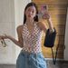Women's Pure Polka Dot Halter Top Sexy Tie-Up Slimming Summer Tank Top Polyester Spring/Autumn_ecoleips.com