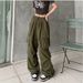 2025 Y2K Trousers Women Cargo Pants Straight Wide Leg Drawstring Pockets Kpop High Waisted Breathable Solid Color Sweatpants_ecoleips.com