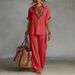 Women's 3D Textured V-Neck Tunic And Palazzo Pants Set Loose Fit Breathable Linen-Like Outfit in Black Matcha Royal Blue Camel Yellow White_ecoleips.com