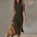 Women's Clothing Women's Sleeveless Solid Color Vest High Slit Elegant Mid Length Knitted Dress For Formal & Casual For Women_ecoleips.com