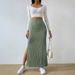 Voya 2026 Women's Elegant And Simple Half Skirt With High Waist And Side Slits, Slim Fit Long Skirt_ecoleips.com