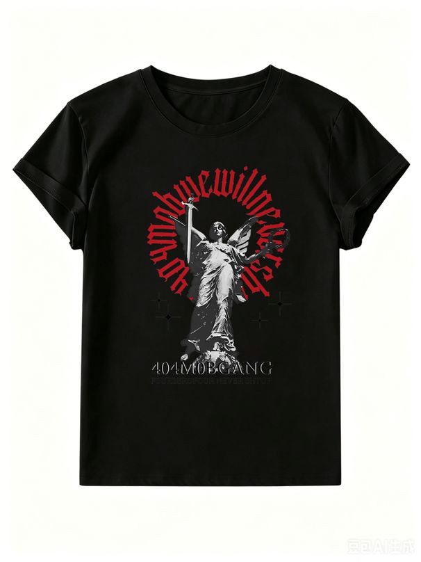 Women's Angel Statue T-shirt, Round Neck Loose Base Layer Top_ecoleips.com