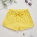 Yellow Textured Shorts Women Elastic Waist Drawstring Casual Shorts Solid Color Loose Fit Home Loungewear Summer Beach Shorts With Pockets_ecoleips.com
