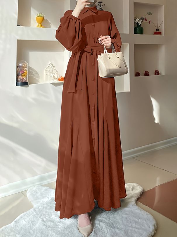 Modest Abaya Dress Bohemian Belted Midi Dress – Asymmetric Hem Long Sleeve Wrap Dress – Flowy Ethnic Print Tunic_ecoleips.com