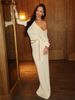 Hugcitar Fashion Skew Collar Long Sleeve Ruched Solid Sexy Bodycon Maxi Dress Autumn Winter Women Clothes Party Birthday_ecoleips.com