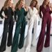 Modern Jumpsuit – Long Sleeve Cross-Collar Workwear For Women Color Psychology East-West Edge Office-Ready_ecoleips.com