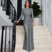Women's Elegant Round Neck Long Sleeve Belted Lace Up Bodycon Maxi Dress – Party Evening Gown_ecoleips.com