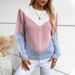 Rainy Color Block Cable Women's Sweater Autumn Winter New Vintage Loose European And American Cross-Border Pullover Knit_ecoleips.com