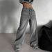 Women's Clothing Retro Smoky Gray Washed Wide Leg Jeans High Waist Loose Wide Leg Mopping Pants_ecoleips.com