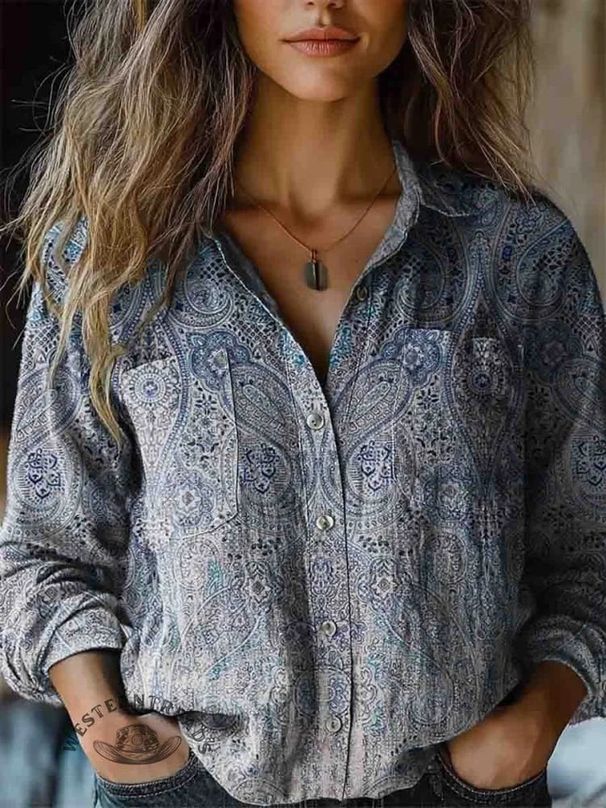 Women's Clothing Summer And Autumn New Fashion Women's Clothingversatile Printed Casual Lapel Shirt_ecoleips.com