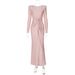 Women's Autumn New Round Neck Sleeve Irregular Overlapping Twisted High Waist Dress, Elegant Long Dress_ecoleips.com