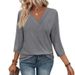 Women's V-Neck Long Sleeve Top, Spring Casual Women's Tunic, Knit T-Shirt_ecoleips.com