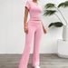Diyun Yoga Sports Style Solid Color Short Sleeve Wide Leg Pants Set Women's Clothing 2025 Spring Summer_ecoleips.com