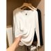 Collarbone-Exposing Long-Sleeve Women's T-Shirt, This Autumn V-Neck Loose Inner Layer, Drape Base Shirt, Spring/Autumn T_ecoleips.com