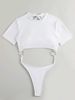 Candy-Toned One-Piece Swimsuit for Women Sexy Midriff Baring Cutout with Thong Back And Short Sleeves Monokini_ecoleips.com