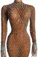 Women's Clothing Elegant Sheer Mesh Crystal Embellished Maxi Dress For Evening Parties & Celebrations - Sexy High Waist Long Sleeve Gown_ecoleips.com