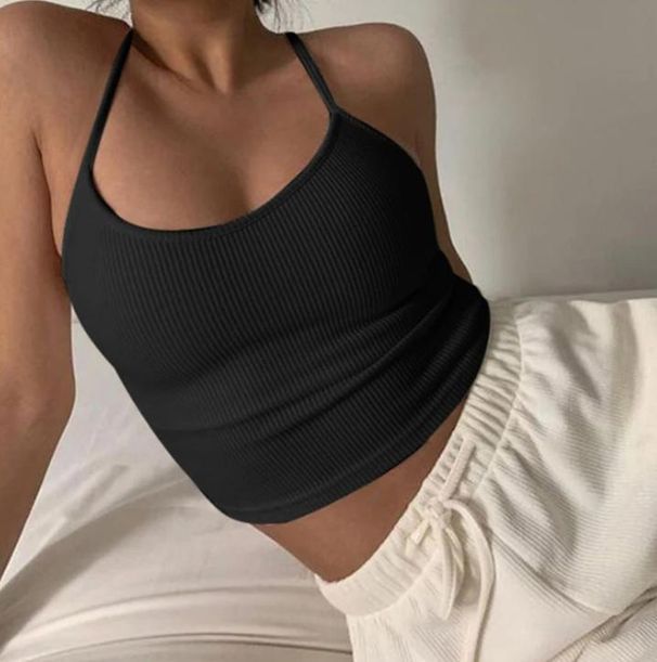 Women's U-Neck Spider Print Halter Top Stretchy Bodycon Crop Tee, Gothic Y2K Streetwear Sleeveless Tight Fit Casual Summer Tops_ecoleips.com
