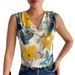 Women's Clothing New Flower Print V Neck Sleeveless Top_ecoleips.com