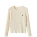 Women's Clothing College Style Round Neck Thick Sweater Tops For Women Autumn And Winter Design Embroidery Twisted Knit Sweater Inner Bottoming Coat_ecoleips.com