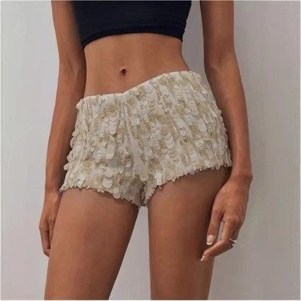 Aria Basics Aria Basics 2025 European American Cross-border New Product: Apricot Sequin Shorts, Pure And Alluring Style, Sexy, Slim-fitting,_ecoleips.com