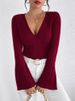 K New Elegant And Fashionable Knitted Thread V-neck Flared Sleeve Design T-shirt For Women's Wear_ecoleips.com