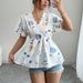 Women's Lace V-Neck Floral Blouse - 2025 Summer Holiday Style Short Sleeve Top (European & American Fit)_ecoleips.com