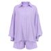 Women's Clothing temperament shirt jacquard striped puff sleeve shorts commuting design casual suit_ecoleips.com