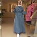 Modest Abaya Dress/Muslim Dress Women Oversized Denim Shirt Dress With Polo Collar & Belted Waist – Loose Fit Maxi Dress For Casual & Elegant Style_ecoleips.com