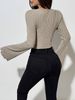 Women's Square Collar T-shirt With Bell Sleeves Knotted Hem Texture Long Sleeve Short Style Ribbed Knit Top_ecoleips.com