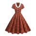 Women's Retro Style Midi Dress Autumn/Winter Hepburn Classic British Aristocratic Court Fitted Waist Color Block Collar Full Skirt_ecoleips.com