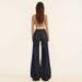 Vintage Dark Blue Flared Jeans For Women, Spring Collection, Loose Fit, Non-clingy, Floor-length Bell-bottom Pants,_ecoleips.com