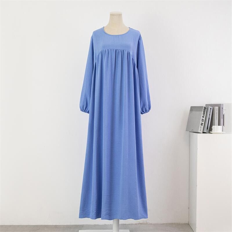 Women's Clothing Muslim Loose Large Size Long Sleeved Solid Color Pullover Robe Skirt Spring And Autumn Knee Length Skirt Dress_ecoleips.com