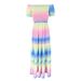 WG223 Cross-Border Spring/Summer New Printed Tie-Dye Rainbow Color Off-Shoulder Sweet And Fresh Dress_ecoleips.com