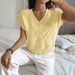 Diyun European And American Casual Vacation Deep V Neck Solid Color Short Sleeve Sweater Women's Fashion_ecoleips.com