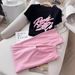 Trendy Casual Sportswear Set – Slim Fit Top & Flowy Pink Pants (Geometric Embroidery, M-XXL)_ecoleips.com