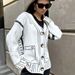 Elegant Jacquard Knit Cardigan For Women - Loose Fit V-Neck Open Front Sweater With Geometric Patterns, Soft & Warm Fall Fashion_ecoleips.com