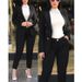2026 Cross-border Women's Solid Color Slim Fit Casual Fashion Waist-Cinching Double-Breasted Two-Piece Suit Set Black_ecoleips.com