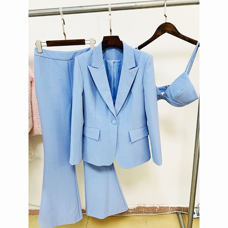 2025 New Blingbling Highlight One Button Suit Vest Flared Pants Three-Piece Set_ecoleips.com