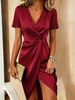 2026 European And American Cross-border Independent Site New Elegant Cross-neck Satin Short-sleeve Dress_ecoleips.com