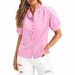 Women's Plaid Lace Design Shirt V Neck Short Sleeve French Ruffle Trim Elegant Fashion Top for Spring Summer_ecoleips.com