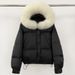 Women's Winter Short Down Jacket With Detachable Fur Hood - 85% White Duck Down, Thickened Loose Fit, 3D Embroidery_ecoleips.com