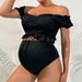 Women's Clothing Loose Belly Covering Split Swimsuit Solid Color Off Shoulder Short Sleeved Tube Top Two Piece Bikini_ecoleips.com
